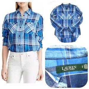 Ralph Lauren Plaid Linen bottom down shirt NWOT